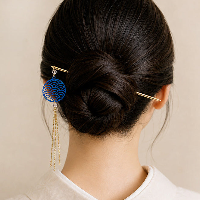 Japansk Kanzashi - Seigaiha Blå