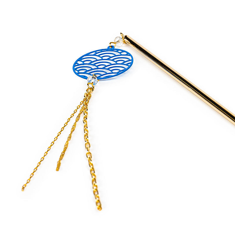 Japansk Kanzashi - Seigaiha Blå