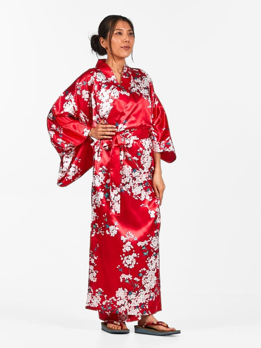 Japansk kimono med kirsebærblomst til kvinder Én størrelse