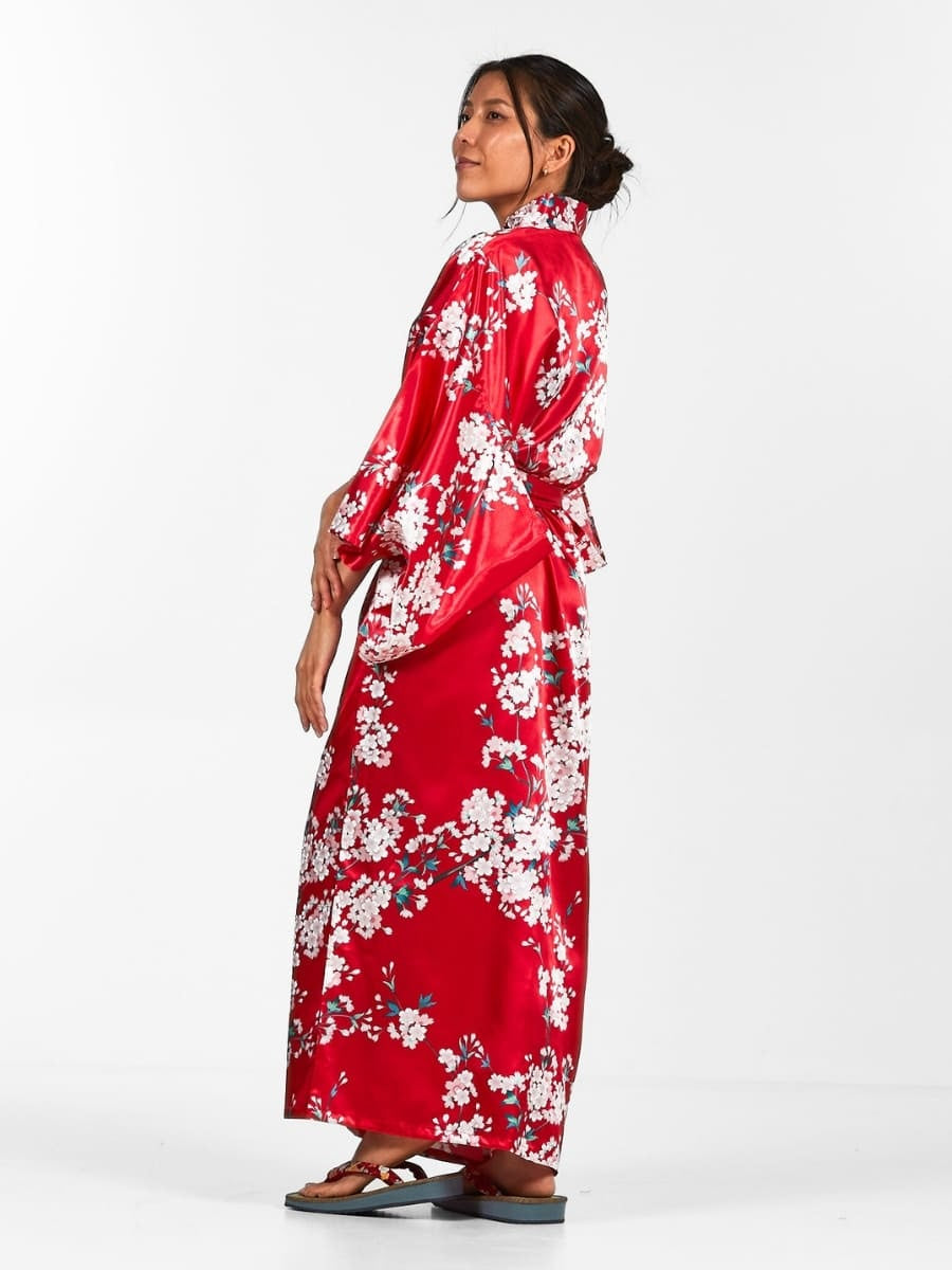 Japansk kimono med kirsebærblomst til kvinder Én størrelse