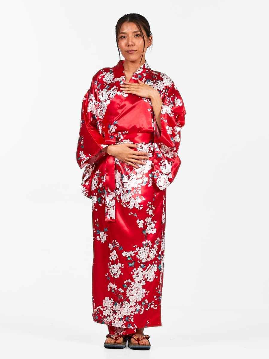 Japansk kimono med kirsebærblomst til kvinder Én størrelse