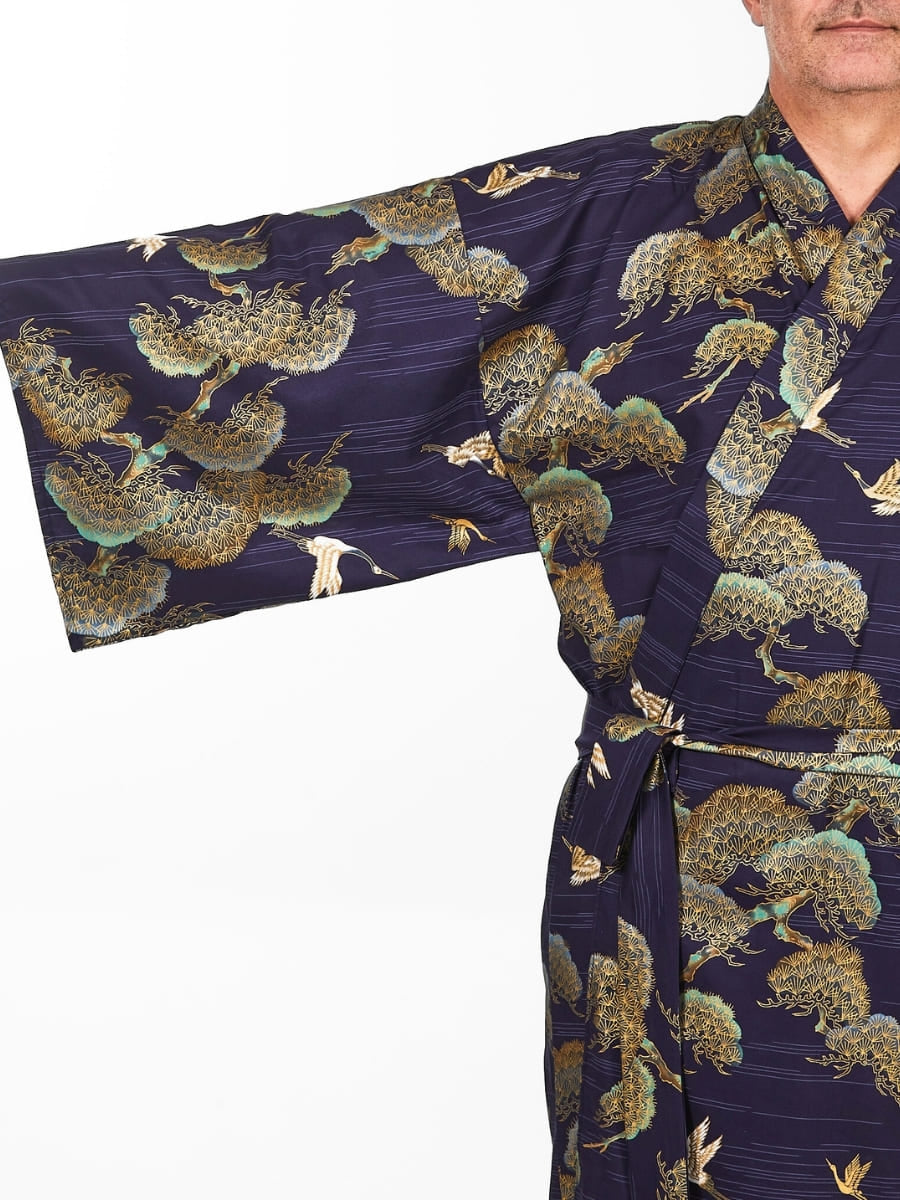 Japansk kimono med trane og fyrretræ til mænd Én størrelse