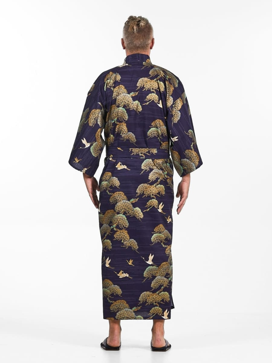 Japansk kimono med trane og fyrretræ til mænd Én størrelse