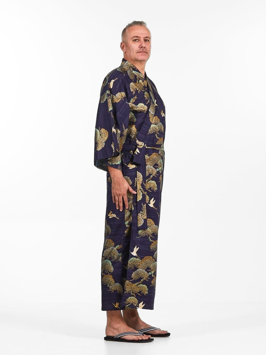 Japansk kimono med trane og fyrretræ til mænd Én størrelse