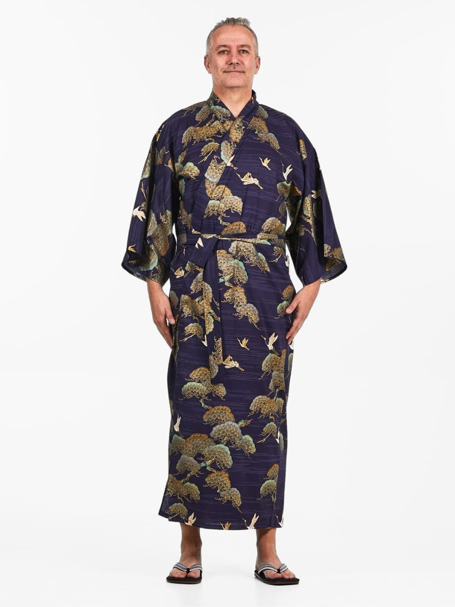 Japansk kimono med trane og fyrretræ til mænd Én størrelse