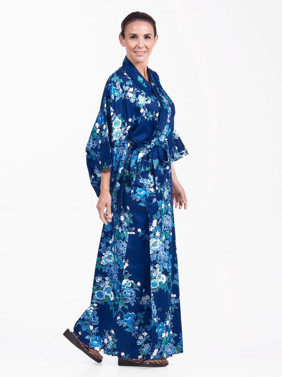 Japansk kimono til kvinder Blå Hana Én størrelse