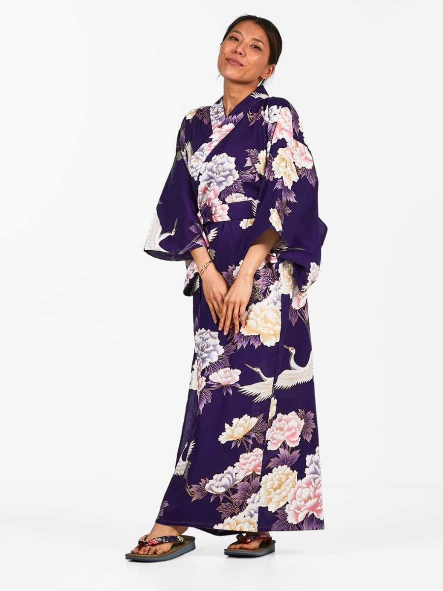 Japansk kimono til kvinder Botan to Tsuru Én størrelse