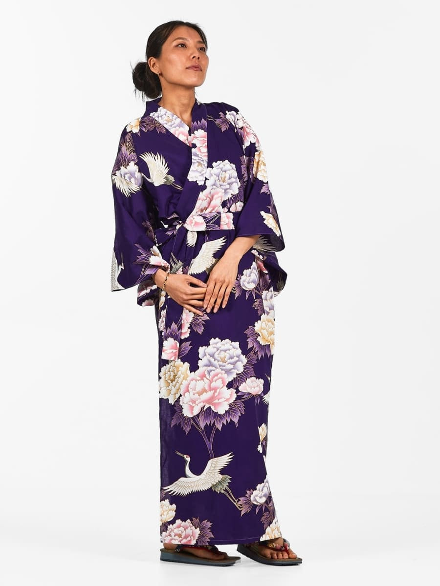 Japansk kimono til kvinder Botan to Tsuru Én størrelse