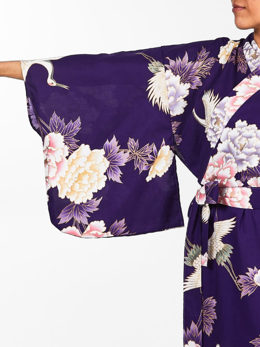 Japansk kimono til kvinder Botan to Tsuru Én størrelse