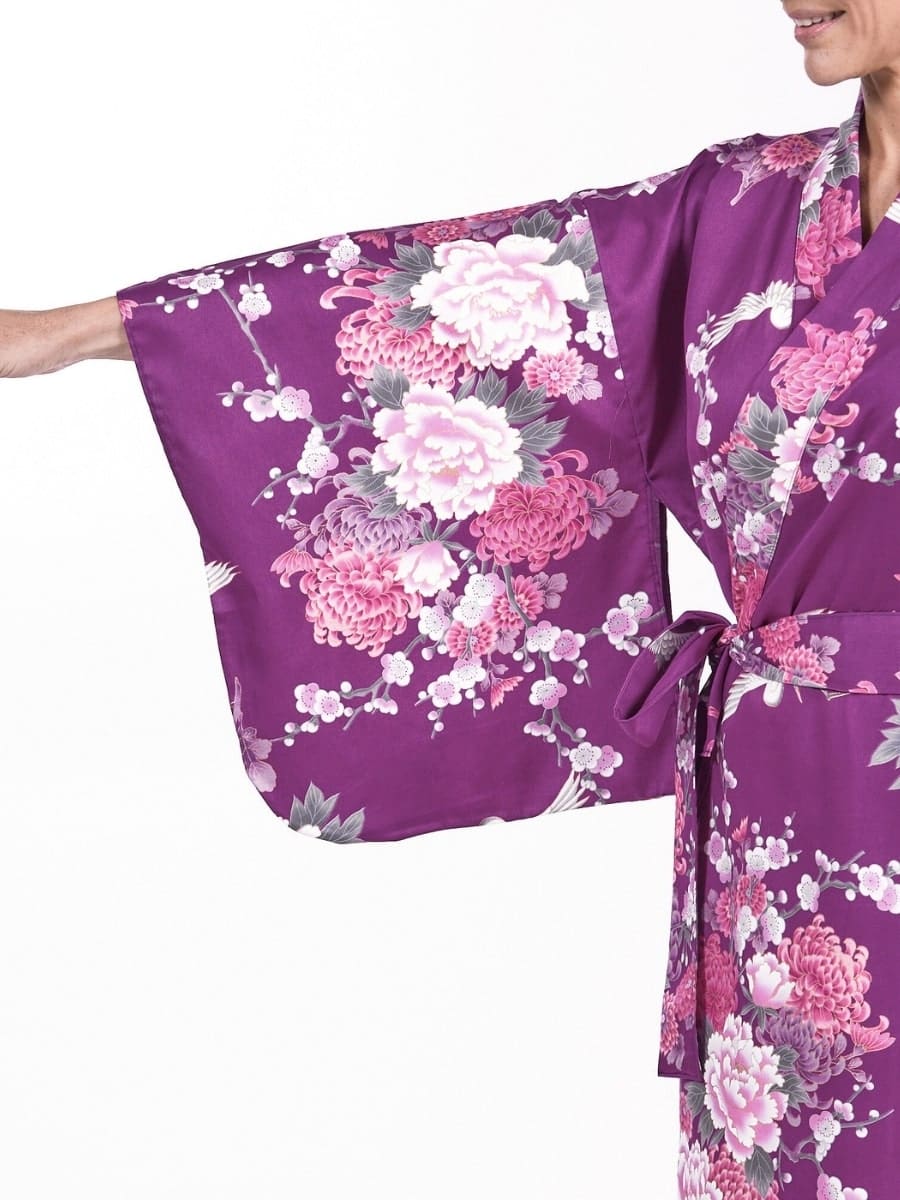 Japansk kimono til kvinder Purple Peony & Crane Én størrelse
