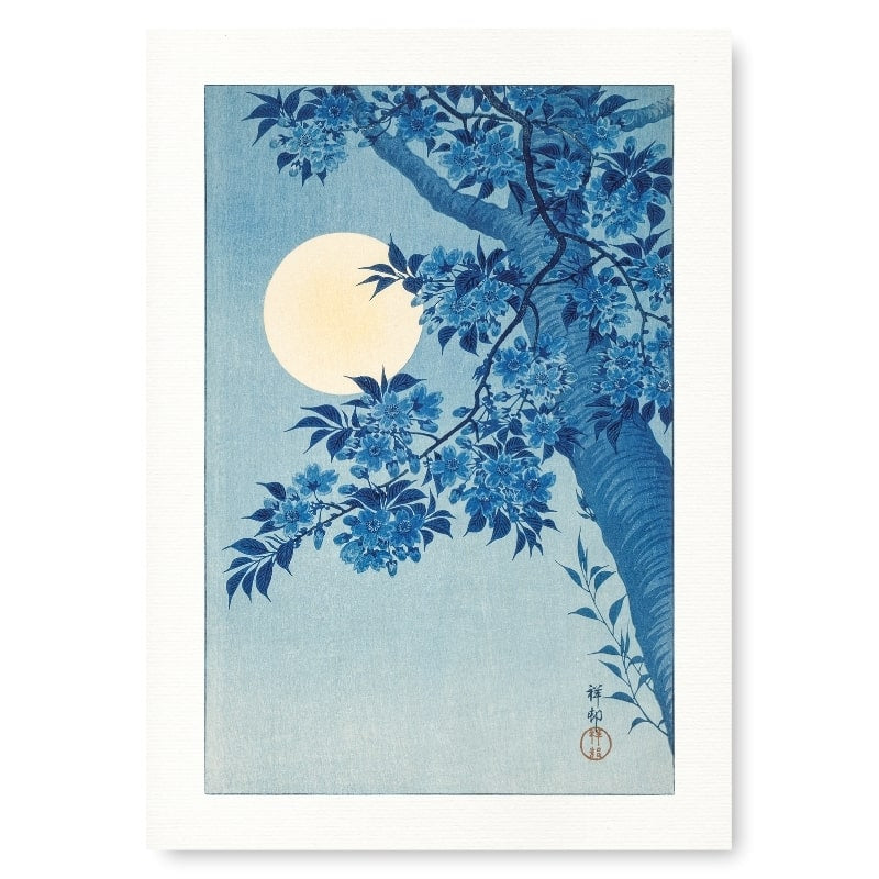 Japansk kirsebærblomst & fuldmåne print A3