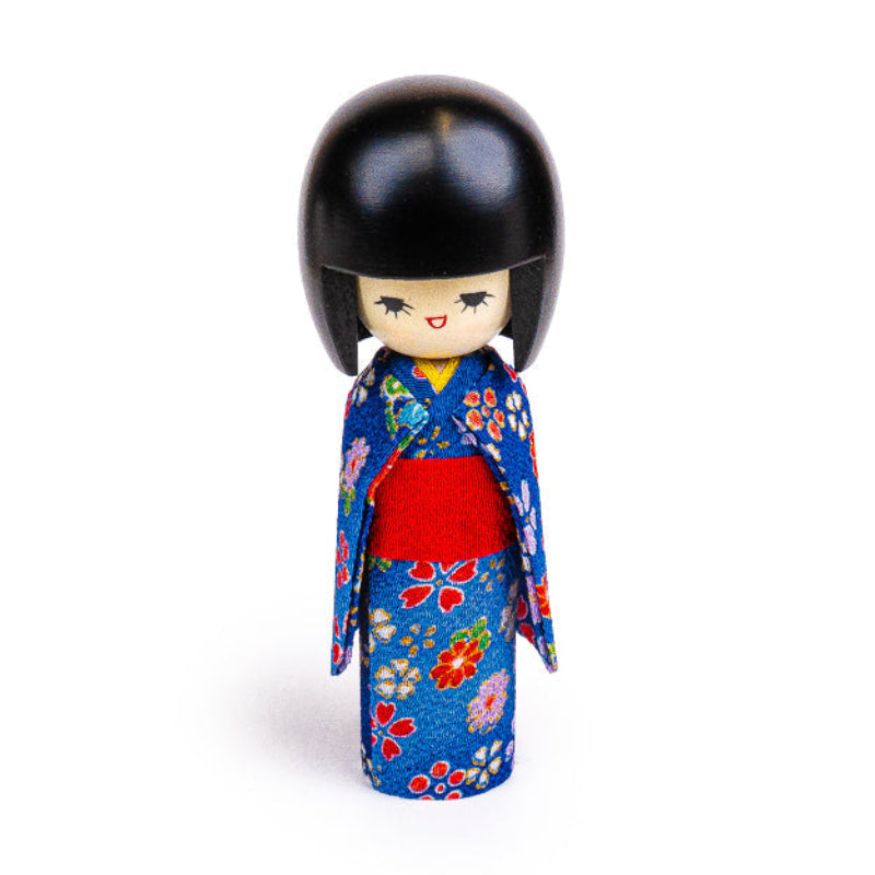 Japansk Kokeshi Dukke - Blå Kimono