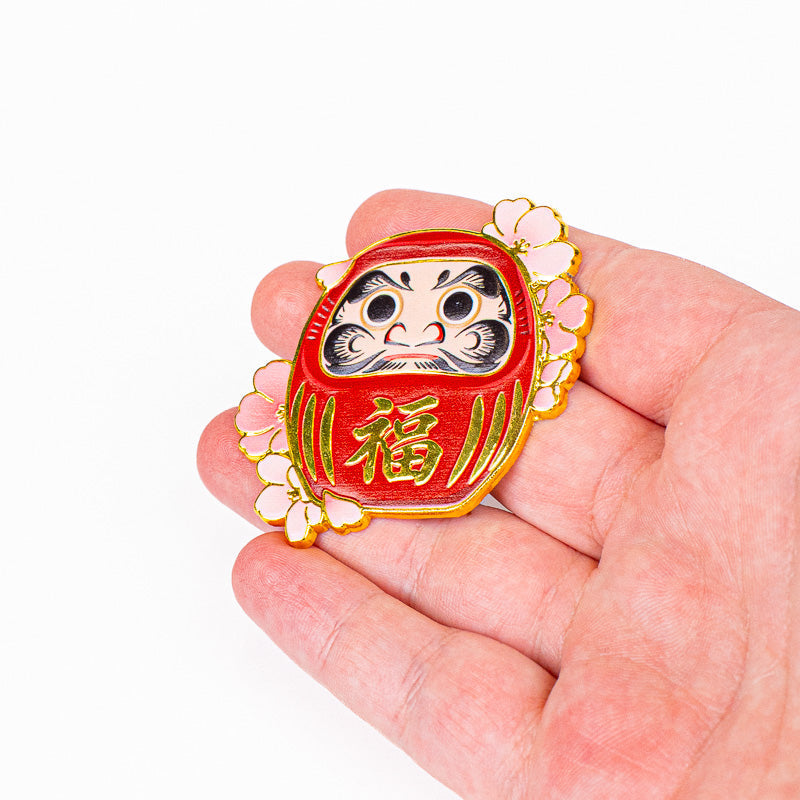 Japansk magnet i metal med Daruma og Sakura