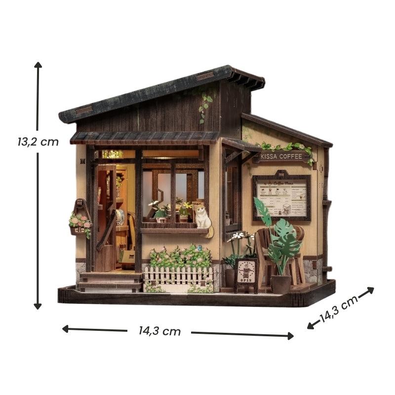 Japansk miniaturehus byggesæt i træ Kissa Coffee