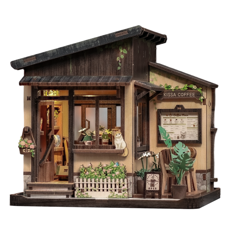 Japansk miniaturehus byggesæt i træ Kissa Coffee