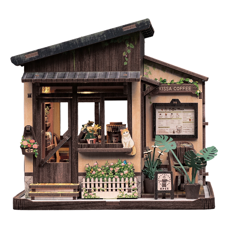 Japansk miniaturehus byggesæt i træ Kissa Coffee