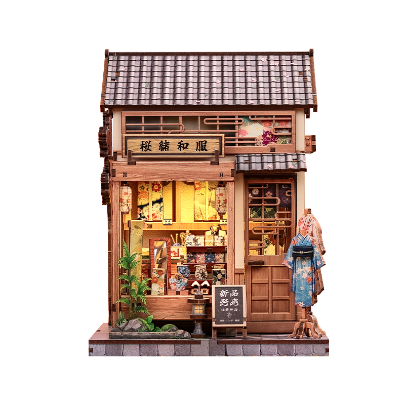 Japansk miniaturehus byggesæt i træ Sakura Kimono Shop
