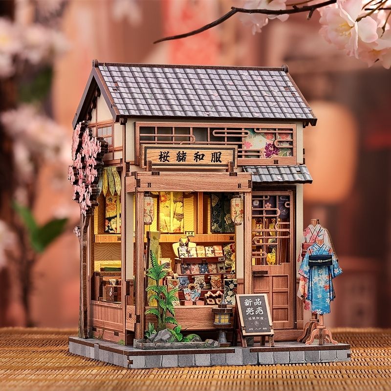 Japansk miniaturehus byggesæt i træ Sakura Kimono Shop