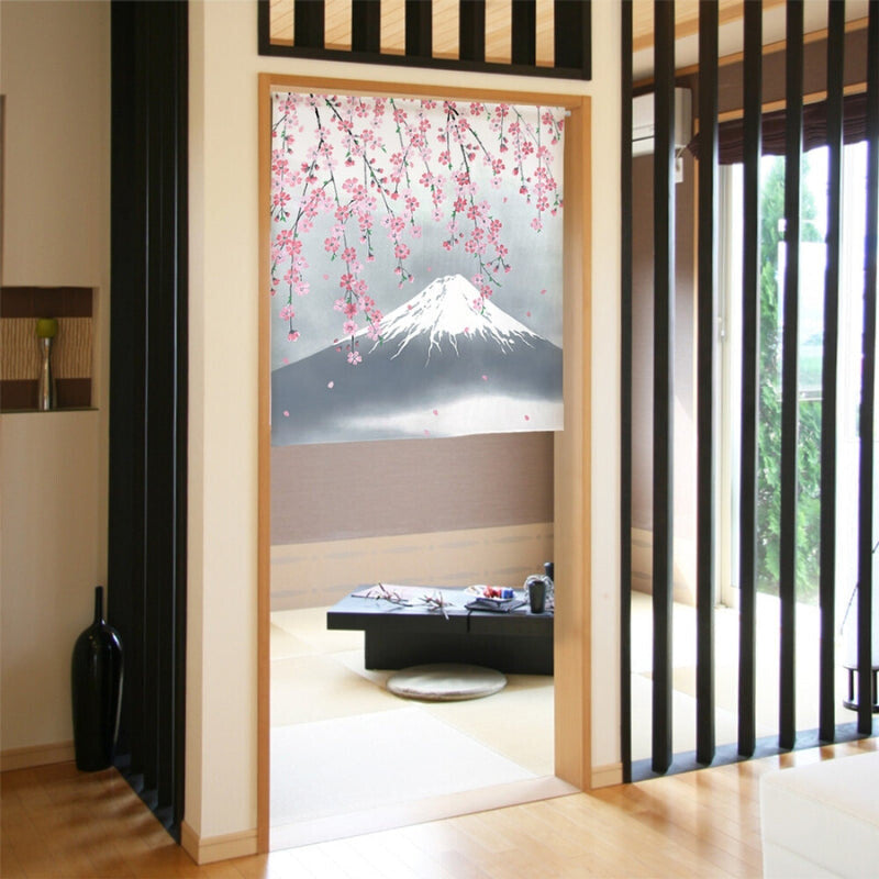 Japansk Noren Kirsebær & Fuji 85 x 90 cm