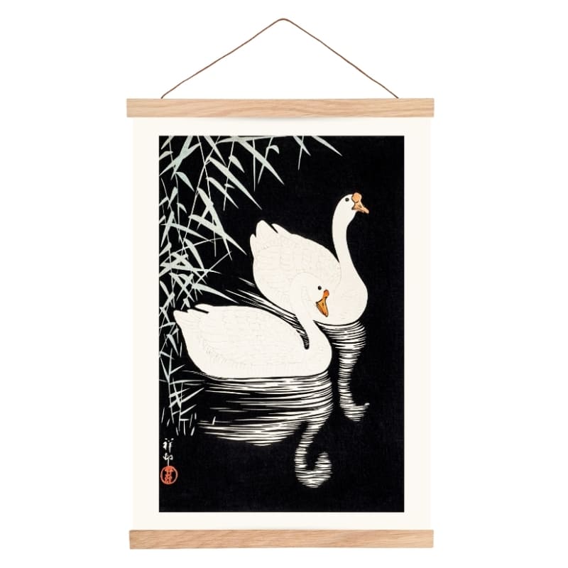 Japansk plakat med hvide gæs A3