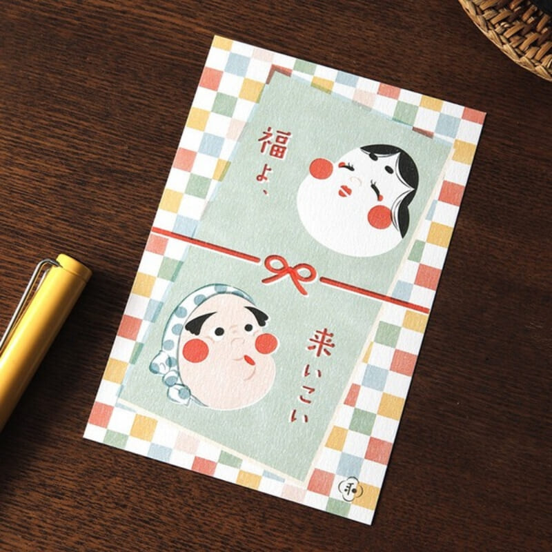 Japansk postkort Otafuku & Hyottoko