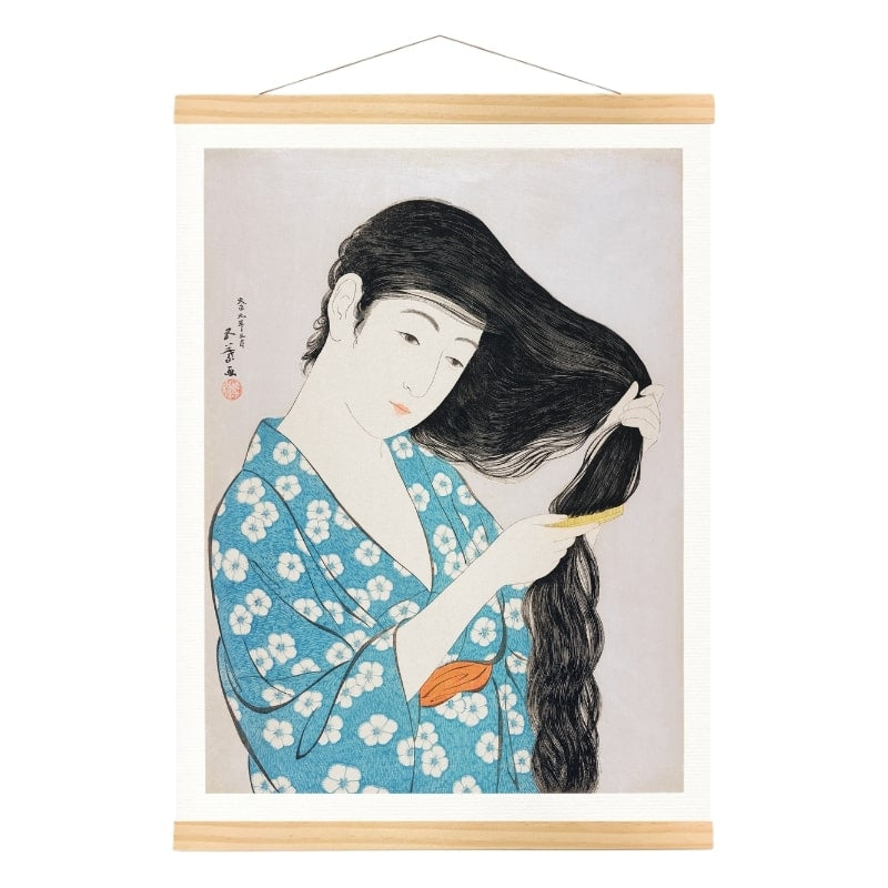 Japansk print Kvinde med kam A3