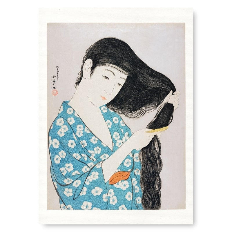 Japansk print Kvinde med kam A3