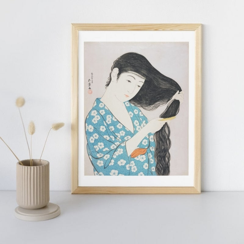 Japansk print Kvinde med kam A3