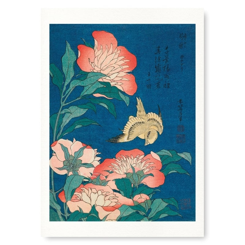 Japansk print Pæoner & Kanariefugl A3