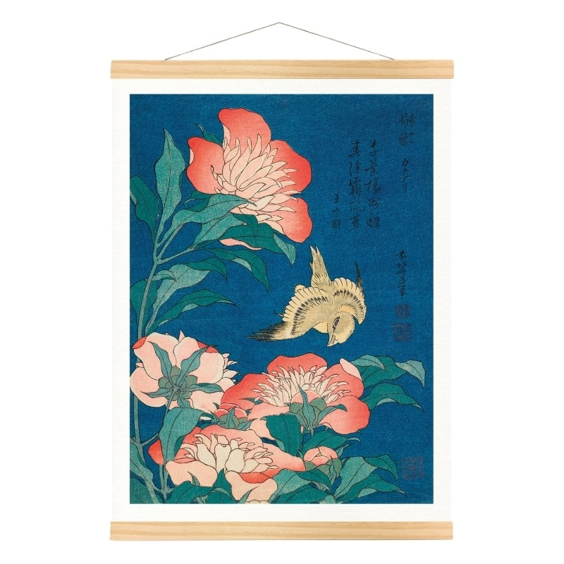 Japansk print Pæoner & Kanariefugl A3