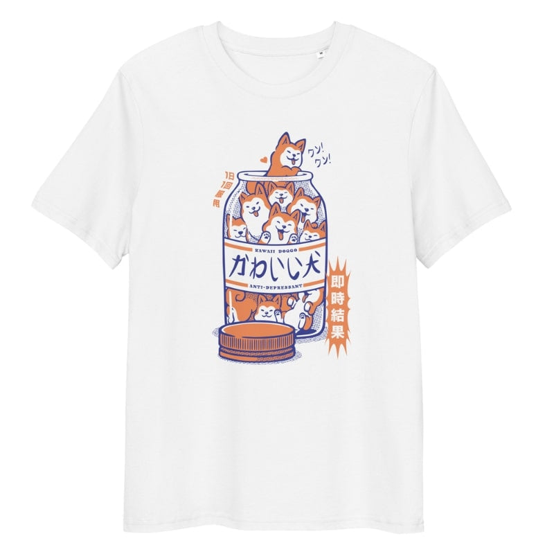 Japansk Shiba Anti-depressiv T-shirt S / Hvid