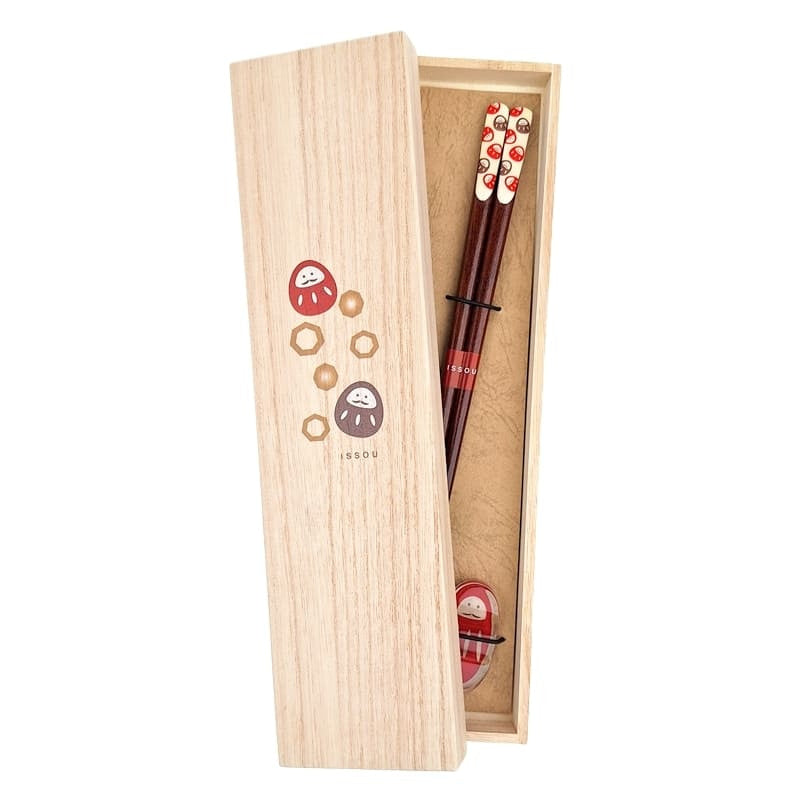Japansk spisepindesæt med Daruma-motiv