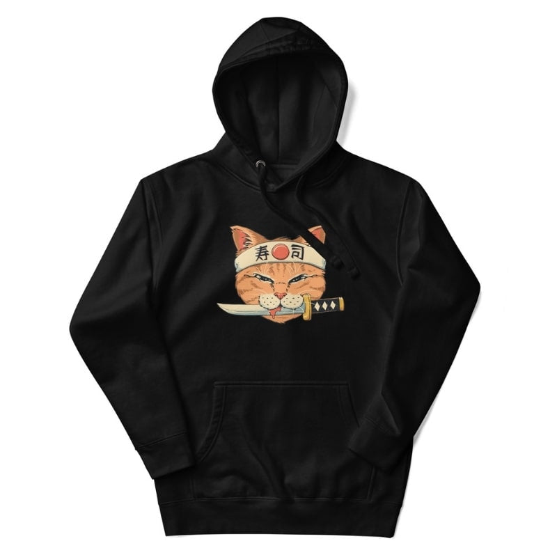 Japansk sweatshirt Neko Sushi Katana S / Sort