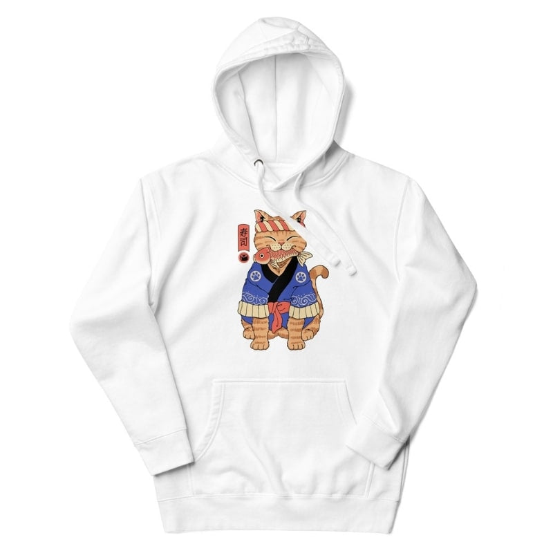 Japansk sweatshirt Neko Sushi Master S / Hvid