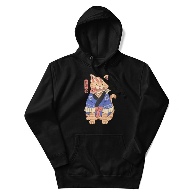 Japansk sweatshirt Neko Sushi Master S / Sort