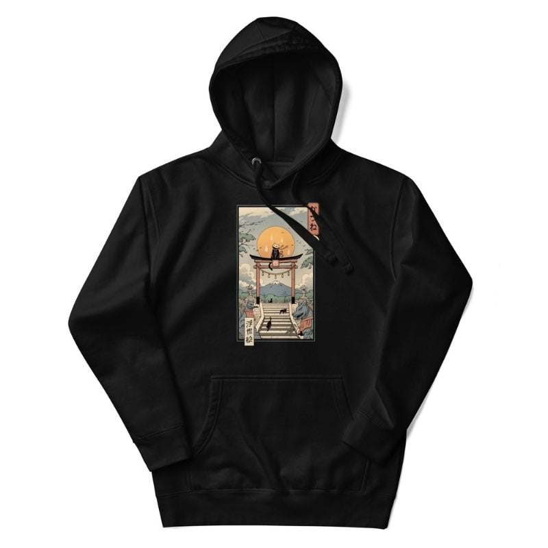 Japansk sweatshirt Ukiyo-e Neko Inari S / Sort