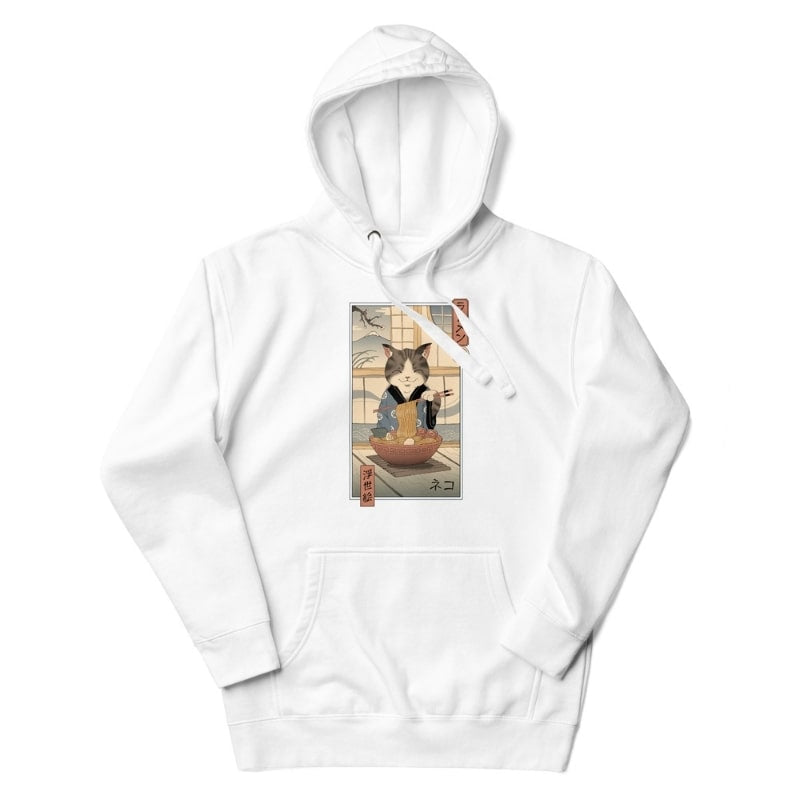 Japansk sweatshirt Ukiyo-e Neko Ramen S / Hvid