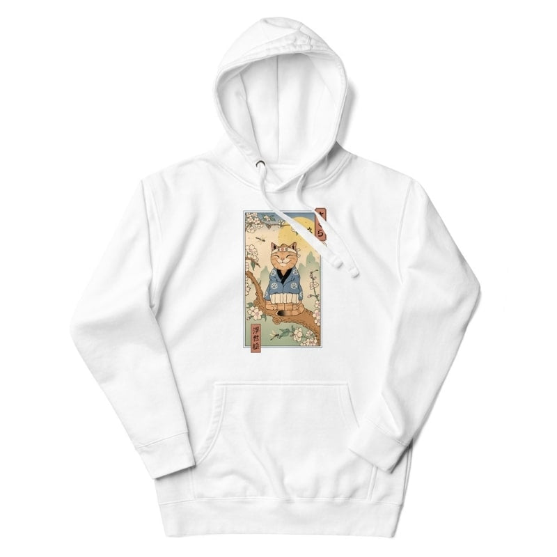 Japansk sweatshirt Ukiyo-e Neko Sakura S / Hvid