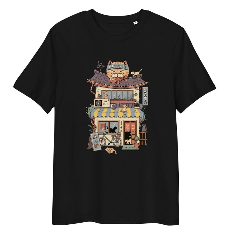 Japansk T-shirt Neko Café S / Sort