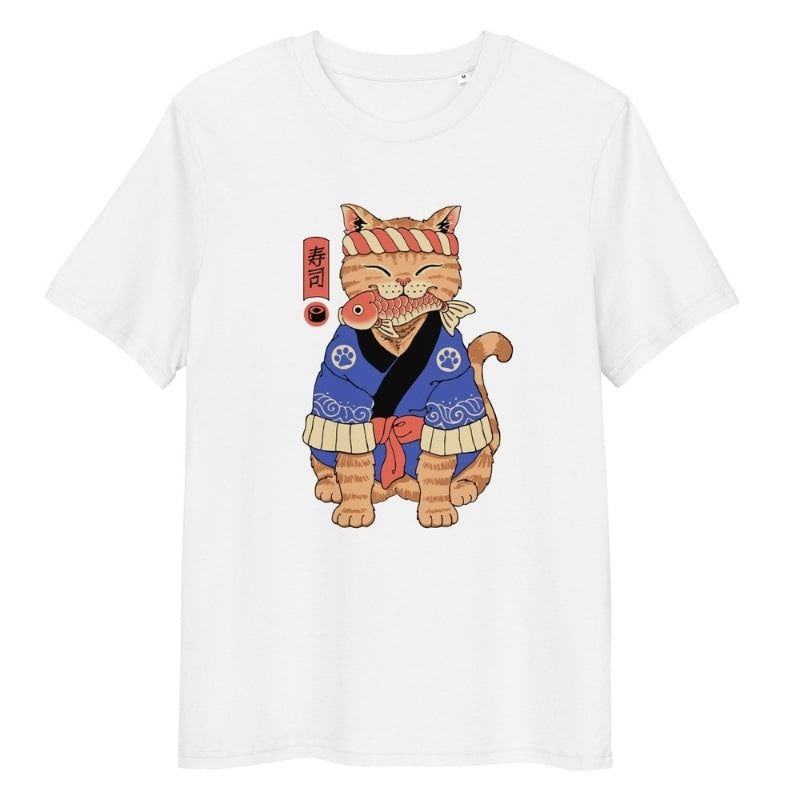 Japansk T-shirt Neko Sushi Master S / Hvid