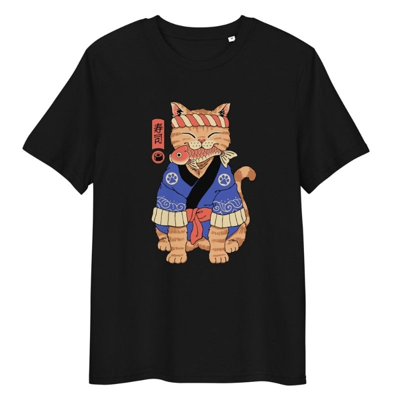Japansk T-shirt Neko Sushi Master S / Sort