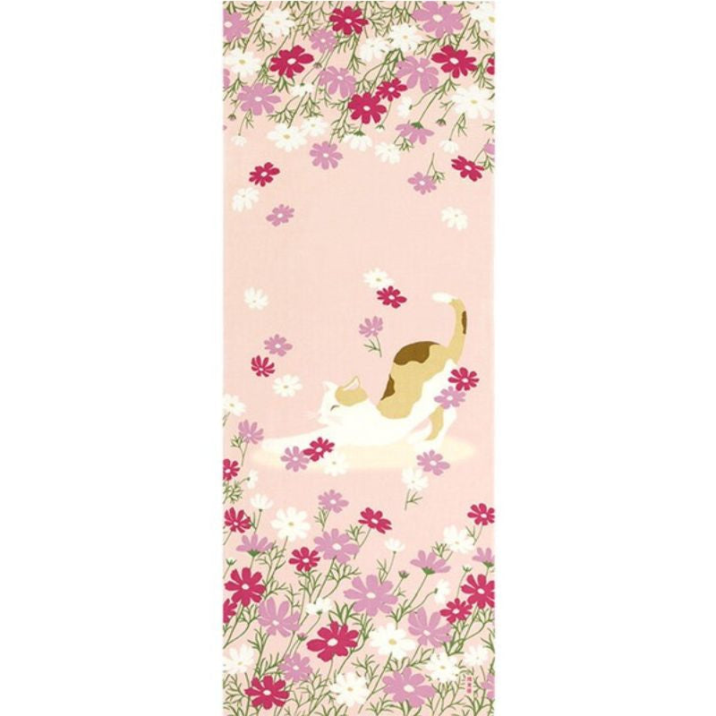 Japansk Tenugui kat og blomster
