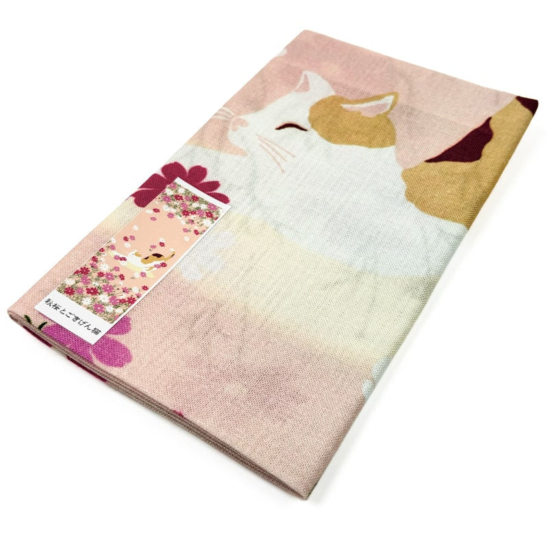 Japansk Tenugui kat og blomster