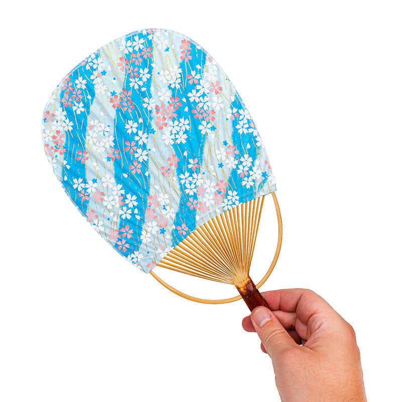 Japansk Uchiwa-Vifte Washi Sakura Blå