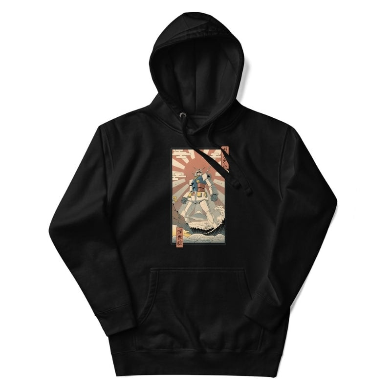 Japansk Ukiyo-e Mecha & Fuji Sweatshirt S / Sort