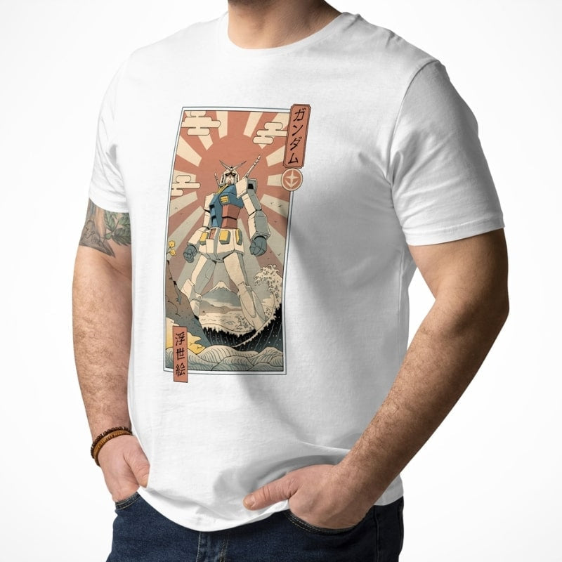 Japansk Ukiyo-e Mecha & Fuji T-shirt