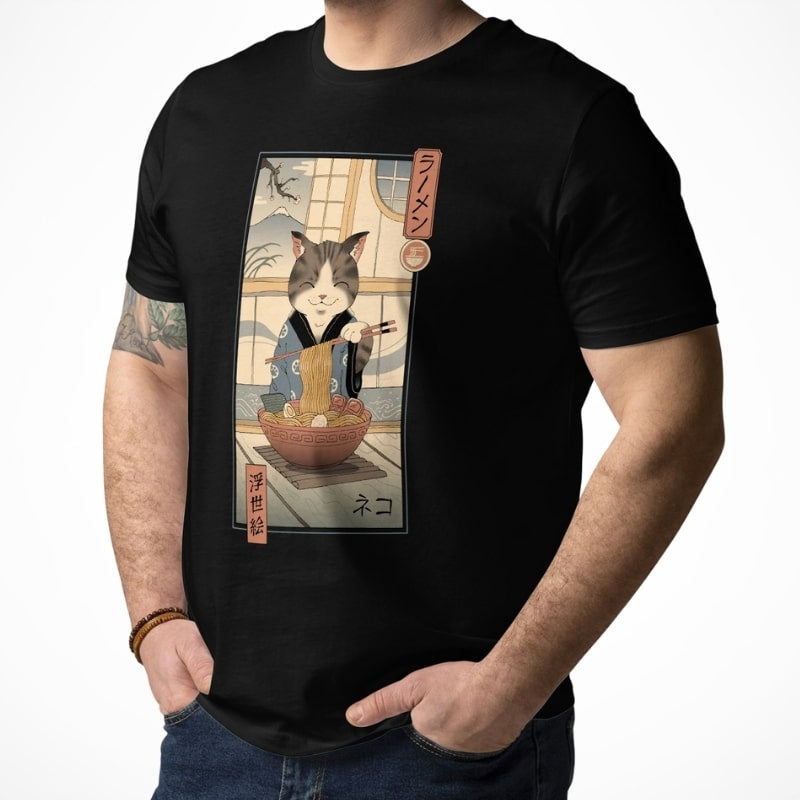 Japansk Ukiyo-e Neko Ramen T-shirt