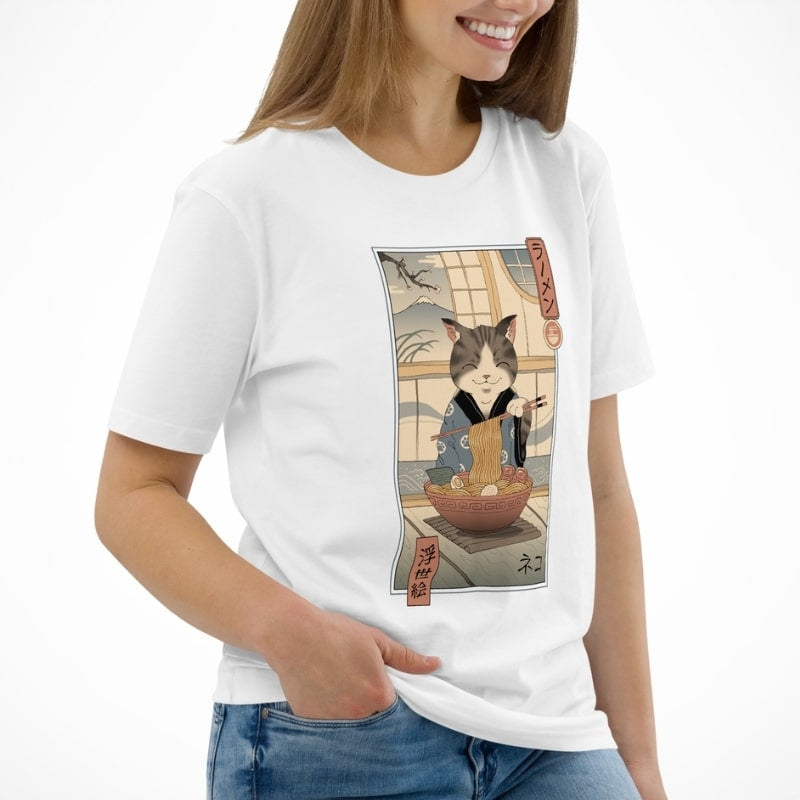 Japansk Ukiyo-e Neko Ramen T-shirt