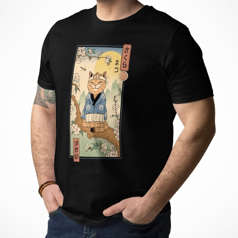 Japansk Ukiyo-e Neko Sakura T-shirt