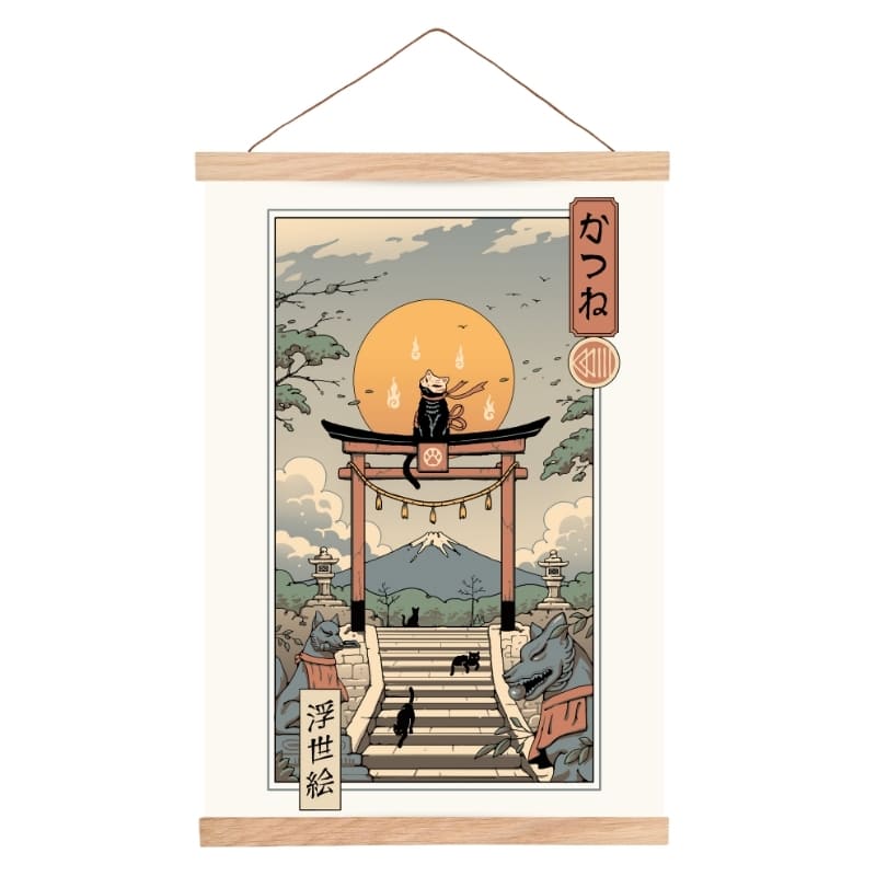 Japansk Ukiyo-e plakat Neko Inari A3